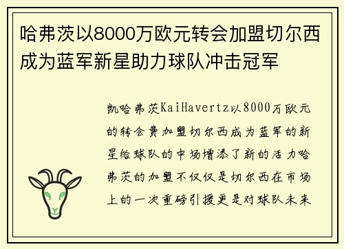 哈弗茨以8000万欧元转会加盟切尔西成为蓝军新星助力球队冲击冠军