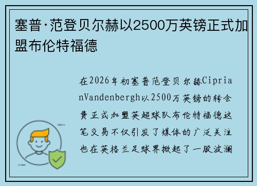 塞普·范登贝尔赫以2500万英镑正式加盟布伦特福德